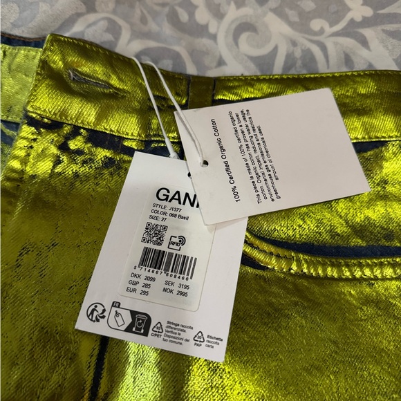 Ganni 27 Shiny Metallic Green Stary Jeans - Picture 5 of 6